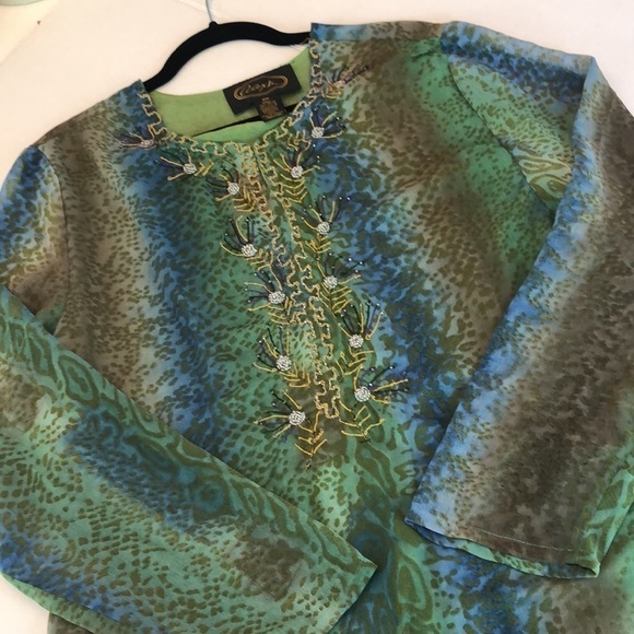 Alex Kim Beaded Embroidered Flow Sheer Top size PM - Picture 7 of 7